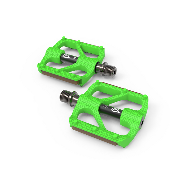 green bike pedals Early Rider P1 Resin Platform Pedals Cyan