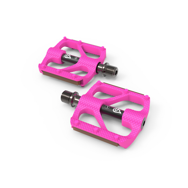 pink bicycle pedals Early Rider P1 Resin Platform Pedals Cyan