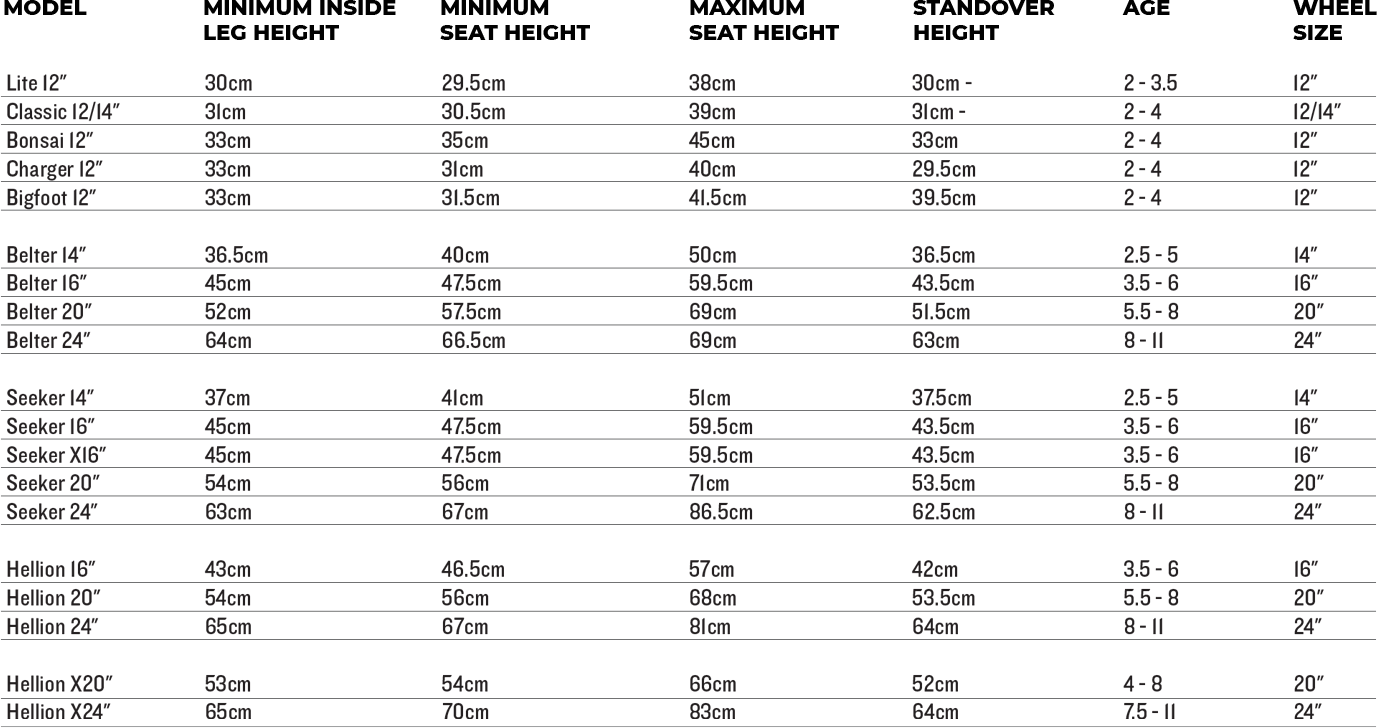 Sign Rider Size Chart Sizing – Early Rider® US